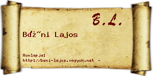 Béni Lajos névjegykártya